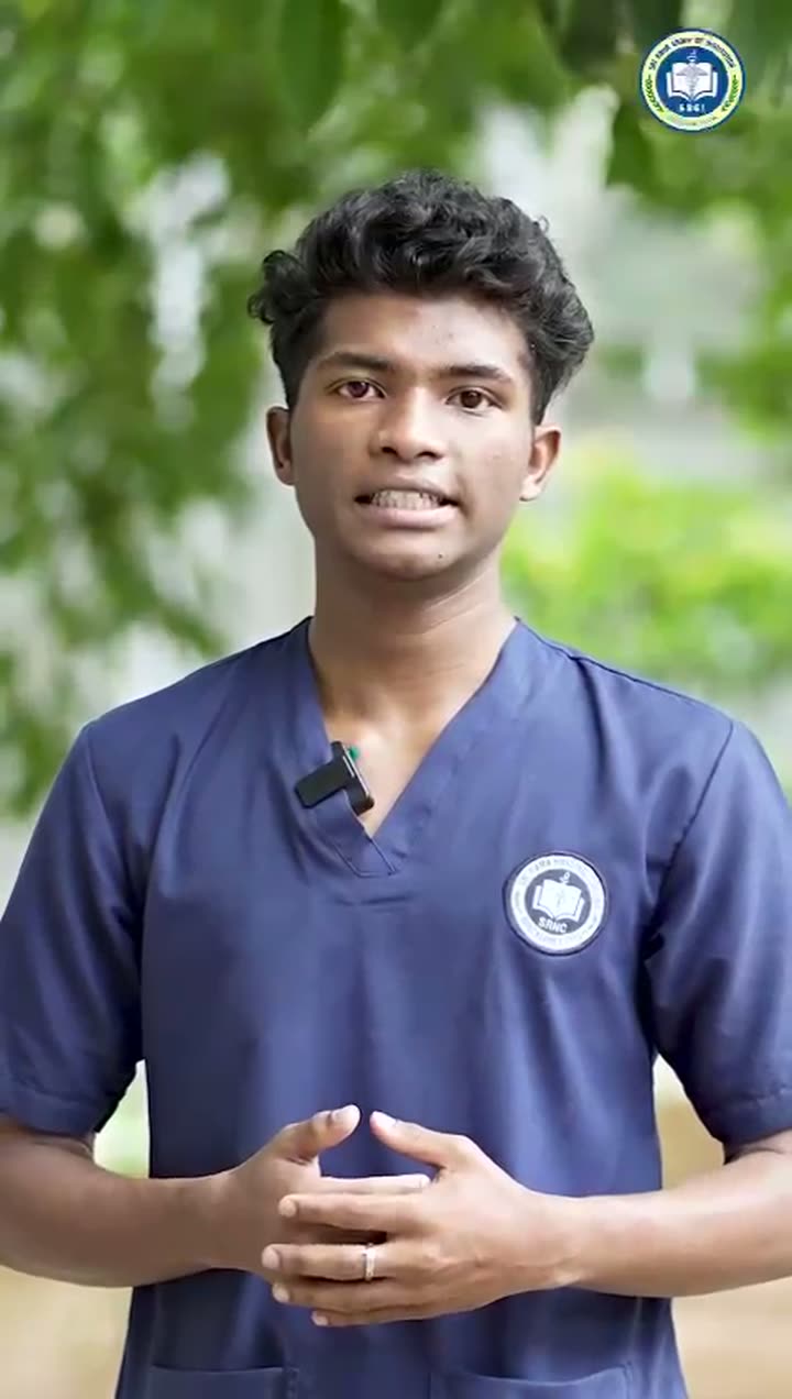 Three nursing students in uniform, each speaking to camera about studying at Sri Rama
